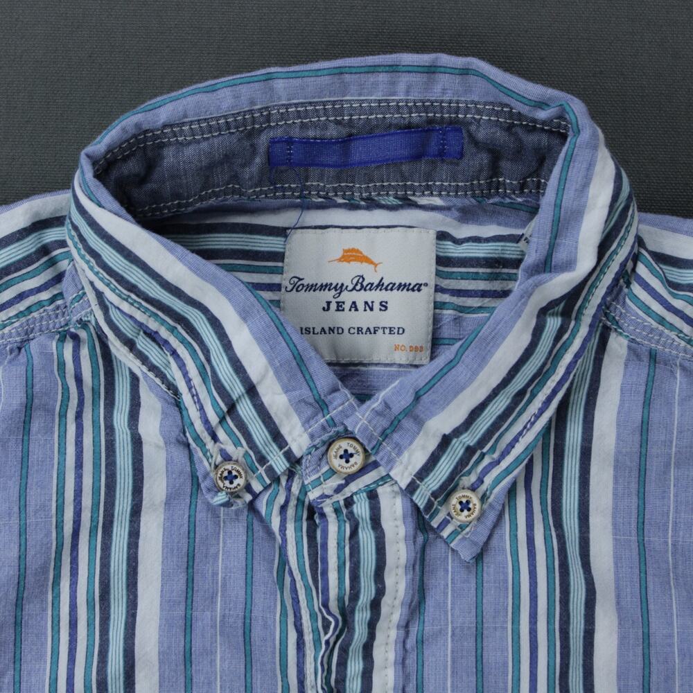 Tommy Bahama Island Crafted Striped Shirt Mens L Blue Cotton Long Sleeve - Picture 2 of 6